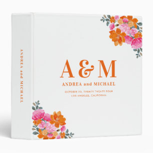 Classeur Vibrant rose et orange Mariage de monogramme flora