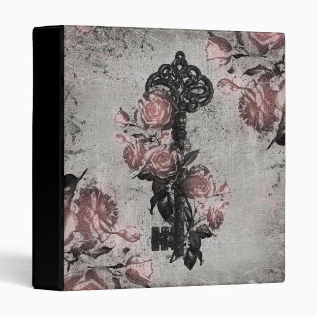 Classeur Vieille clé et roses (Devant/Côté)