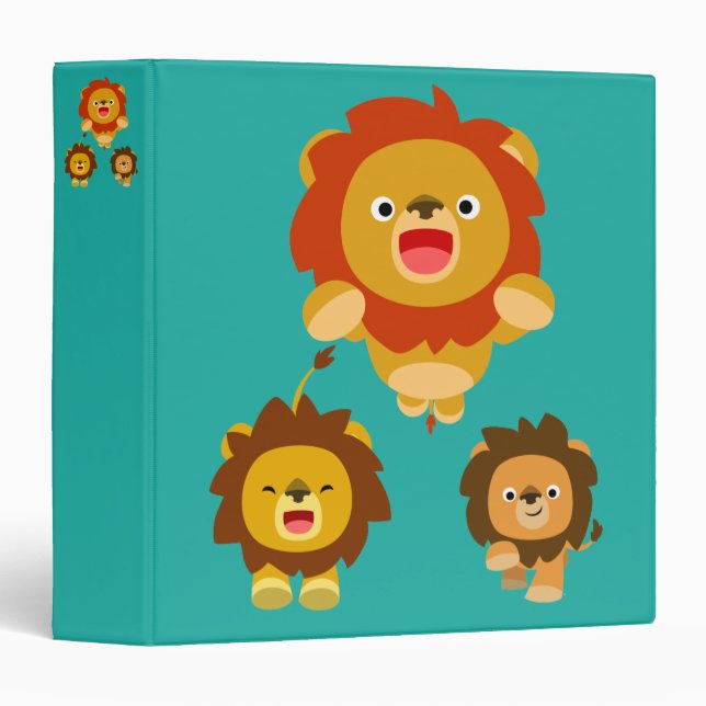 Classeur 'Viens ! ! ' Trois mignons lions de dessin (Devant/Côté)