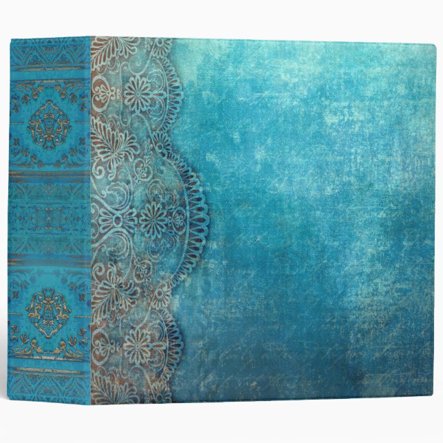 Classeur Vieux livre bleu patiné fleuri (Devant/Côté)