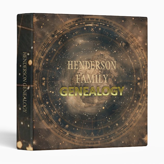 Classeur Vieux Monde Galaxy Noir Généalogie Arbre Familial (Devant/Côté)