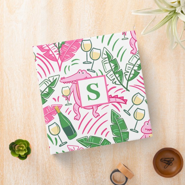 Classeur Vin Alligator Pink vert Monogramme (In Situ)