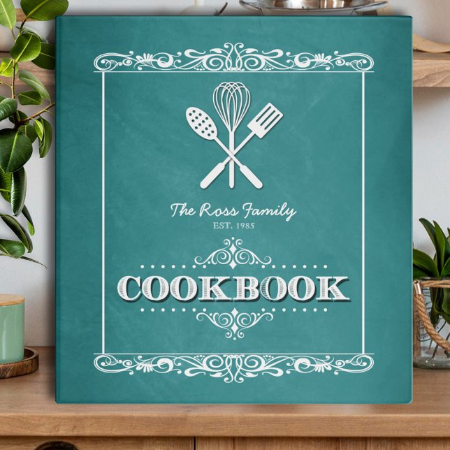 Classeur Vintage Aqua Chalkboard Family Cookbook (Créateur téléchargé)