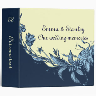 Classeur Vintage bleu fleurs jaune pâle mariage