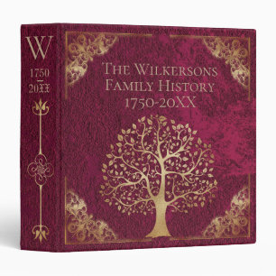 Classeur Vintage Bourgogne & Or Faux Velvet Histoire famili