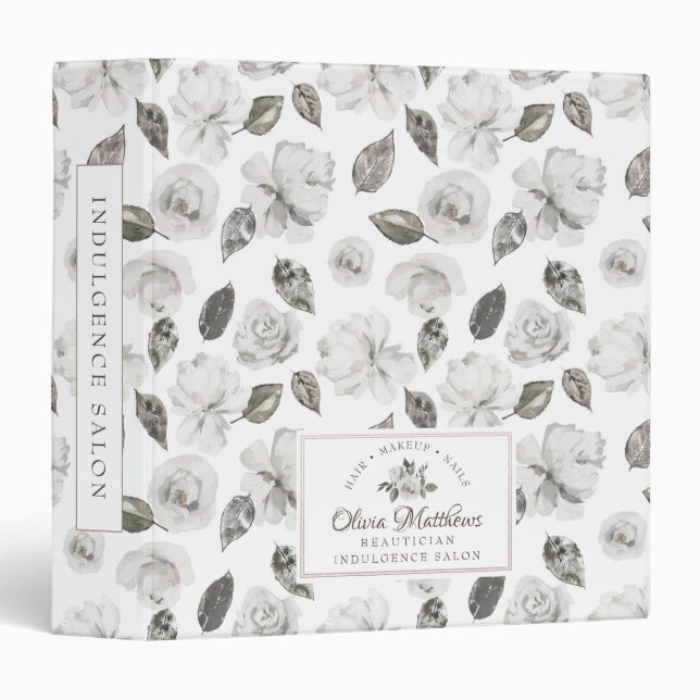 Classeur Vintage Cherish Blanc Fleurs et Monogramme Doré Ro (Devant/Côté)