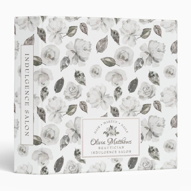 Classeur Vintage Cherish White Floral & Rose Gold Monogramm (Devant/Côté)