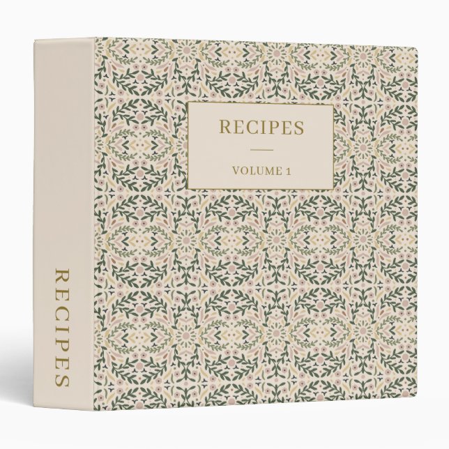Classeur Vintage Cottagecore Green Botanical Family Recipe (Devant/Côté)