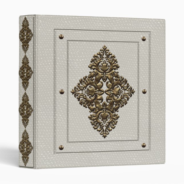 Classeur vintage de cuir blanc (Devant/Côté)