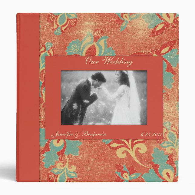 Classeur vintage de mariage d'Aqua et de mandarine (Devant)