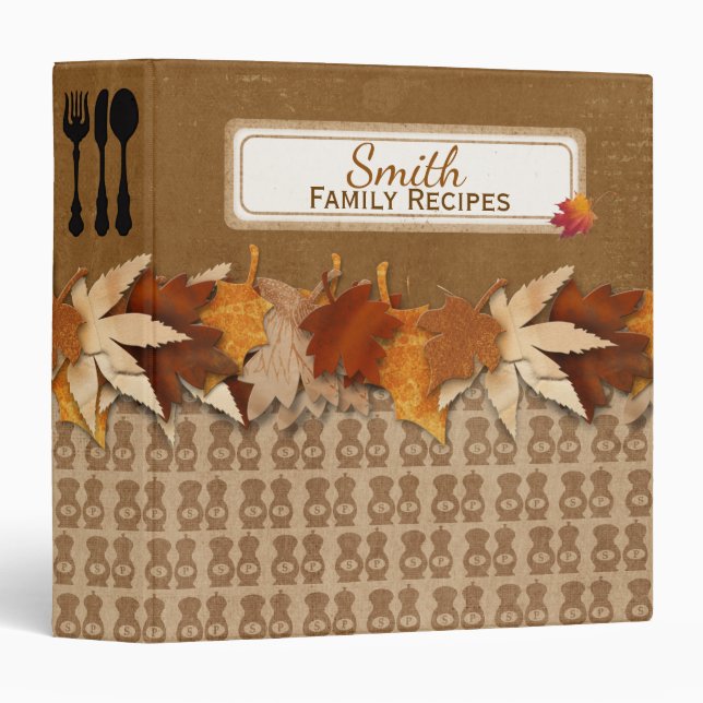 Classeur vintage de recettes d'automne (Devant/Côté)