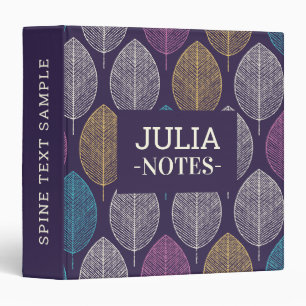 Classeur Vintage Feuille violet Motif Automne Monogramme