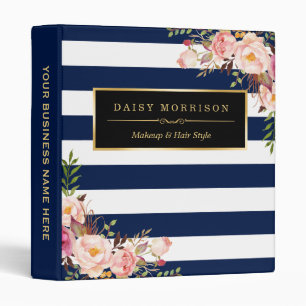 Classeur Vintage Floral Wrapping Gold Navy Blanc rayé