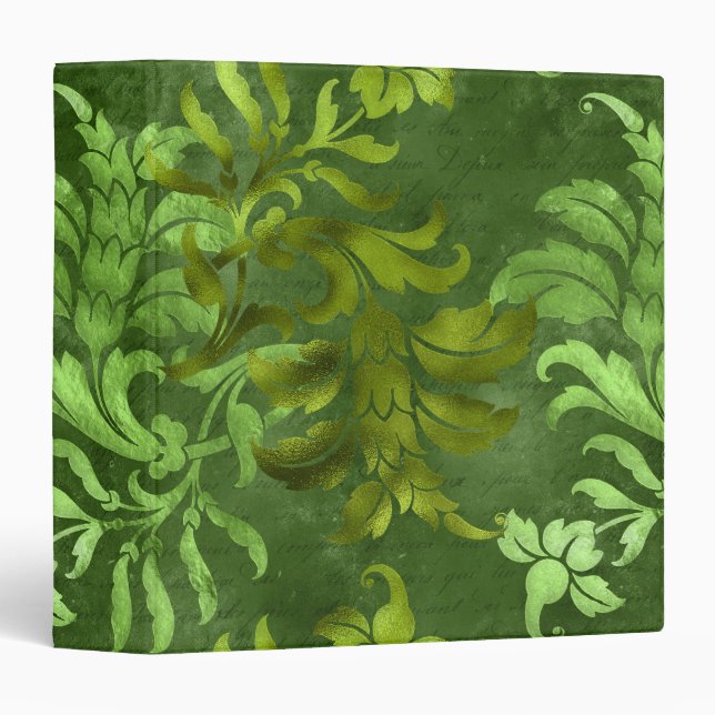 Classeur Vintage Green Fancy Motif Feuille (Devant/Côté)
