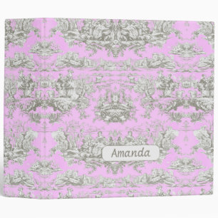 Classeur Vintage lac fleuri rose toile de jouy monogramme