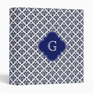 Classeur Vintage Navy Blue White Damask #3 Monogram