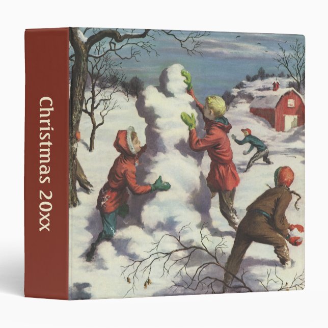 Classeur Vintage Noël, Enfants Snowball combat (Devant/Côté)