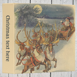 Classeur Vintage Noël Père Noël Sleigh avec Reindeer