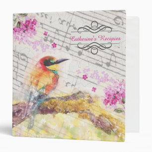 Classeur Vintage oiseau sur les fleurs roses de l'arbre déc