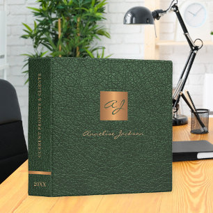 Classeur Vintage or élégant monogrammed cuir vert