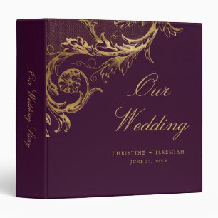 Classeur Vintage Purple Gold Floral Mariage damassé