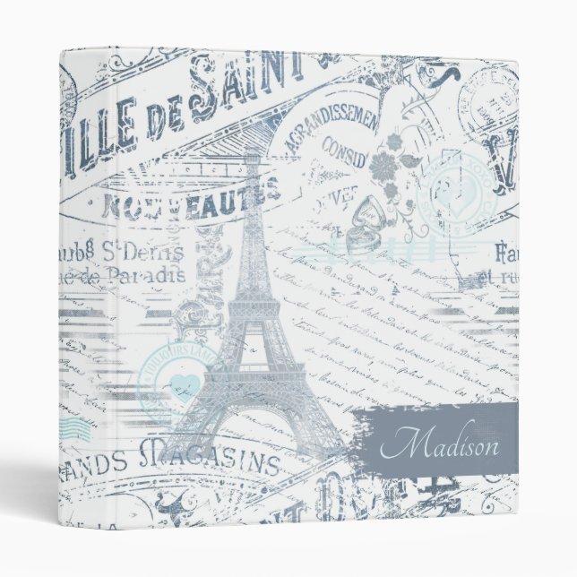 Classeur Vintage Romance Collage bleu ID226 (Devant/Côté)