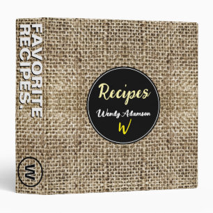 Classeur Vintage toile de jute (Recettes favorites) Rustiqu