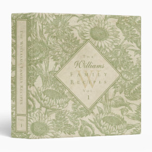 Classeur vintage Tournesol Toile Sage Vert Recette