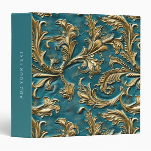 Classeur Vintage Turquoise or en cuir