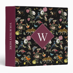 Classeur Vintages animaux botaniques foncés Monogramme fore