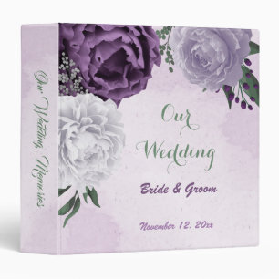 Classeur violet blanc fleurs verdure mariage album photo