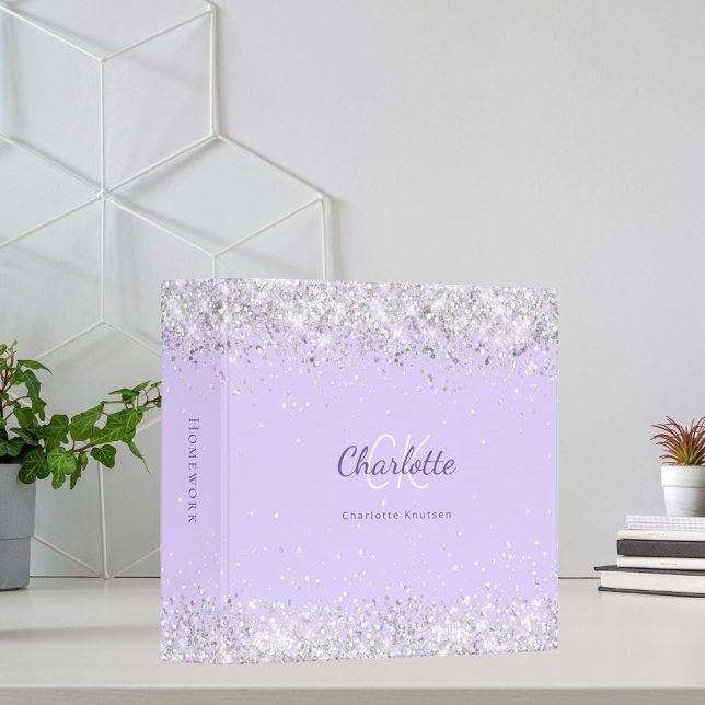 Classeur Violet lilas monogramme initiales nom (Créateur téléchargé)