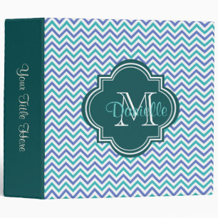 Classeur Violette turquoise chic décorée d'un monogramme