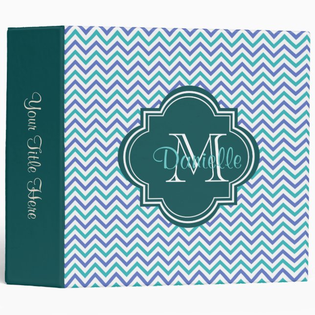 Classeur Violette turquoise chic décorée d'un monogramme de (Devant/Côté)