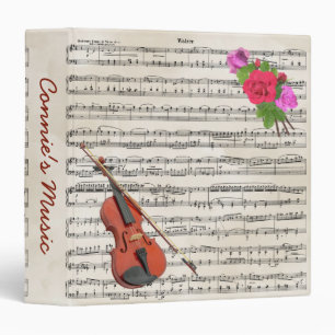 Classeur Violon avec musique Vintage et Roses