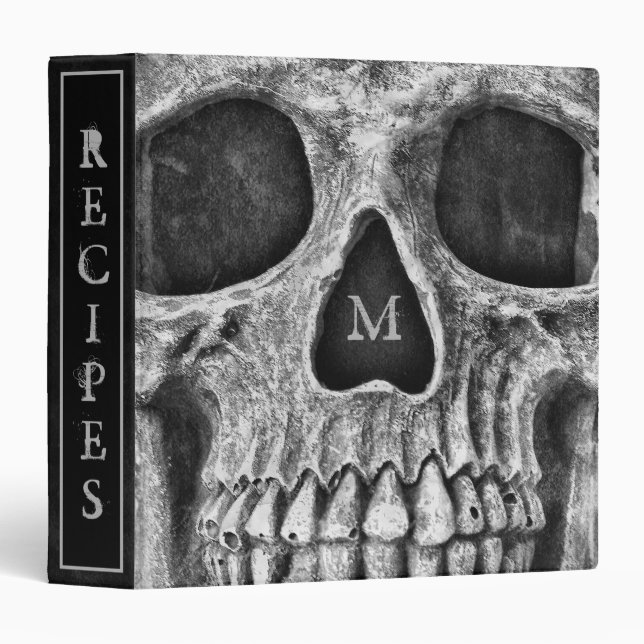 Classeur Visage crâne Gothique noir blanc Cool Macabre Rece (Devant/Côté)
