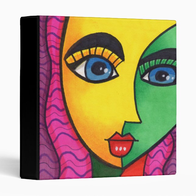 Classeur Visage de fille abstrait coloré (Devant/Côté)
