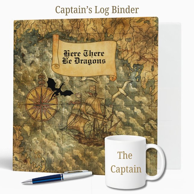 Classeur Voici le journal du capitaine Dragons (Here There Be Dragons Captain's Log Binder)