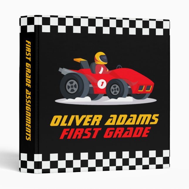 Classeur Voiture de course personnalisée Retour à l'école (Devant/Côté)