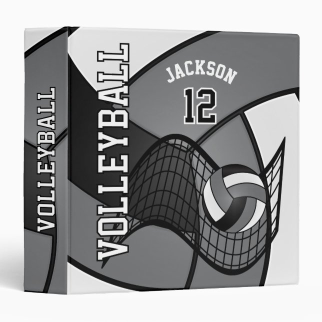 Classeur Volley-ball en gris, noir et blanc (Devant/Côté)