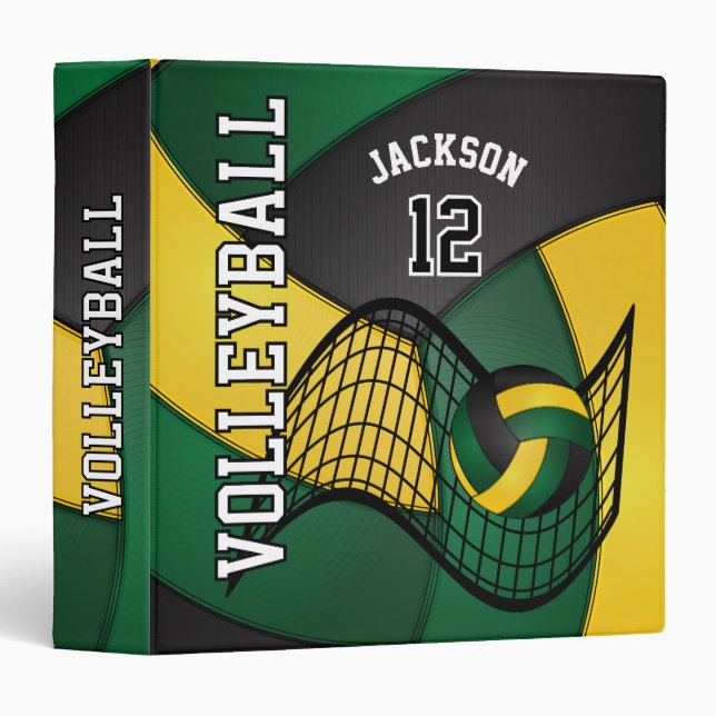Classeur Volley-ball en vert foncé, noir et jaune (Devant/Côté)