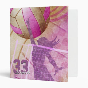 Classeur Volley-ball féminin rose personnalisé