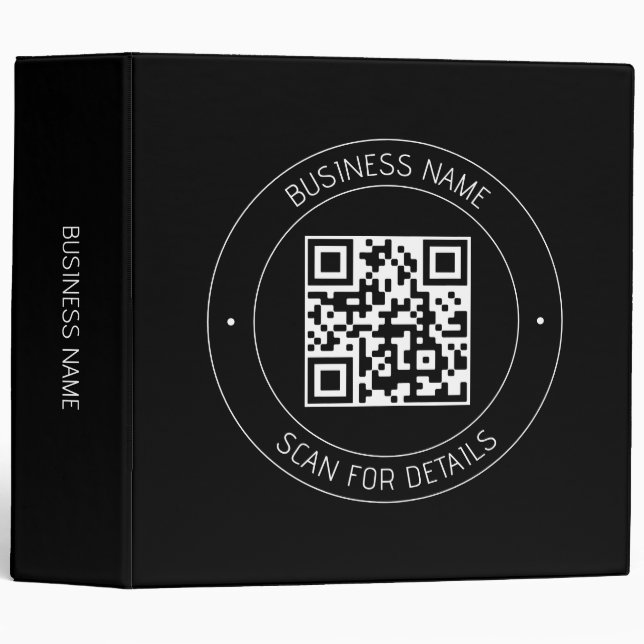 Classeur Votre code QR & Texte modifiable | Noir & Blanc (Devant/Côté)