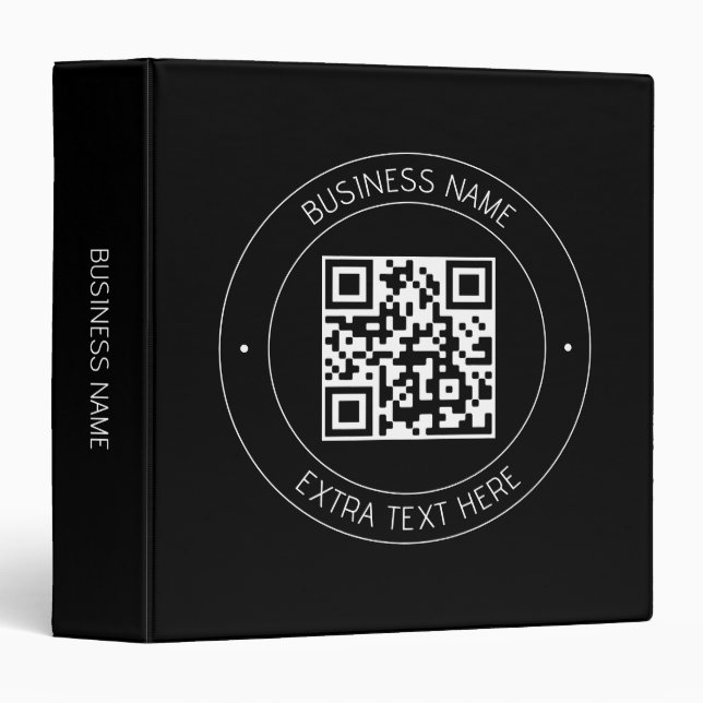 Classeur Votre code QR & Texte modifiable | Noir & Blanc (Devant/Côté)