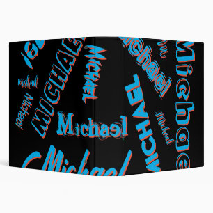 Classeur Votre nom motif monogramme bleu rouge noir couleur