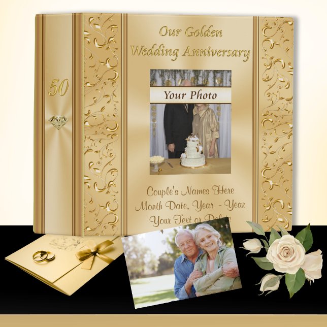 Classeur Votre photo sur Gold 50th Mariage Anniversaire Alb (50th Wedding Anniversary Photo Album. 50 year anniversary, Binder. Gifts for golden anniversary.)