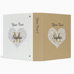 Classeur Votre texte, Coeur Diamant, Monogramme Or, Nom