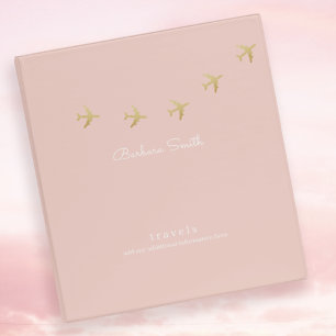 Classeur Voyages Blush Pink Avions Faux Gold