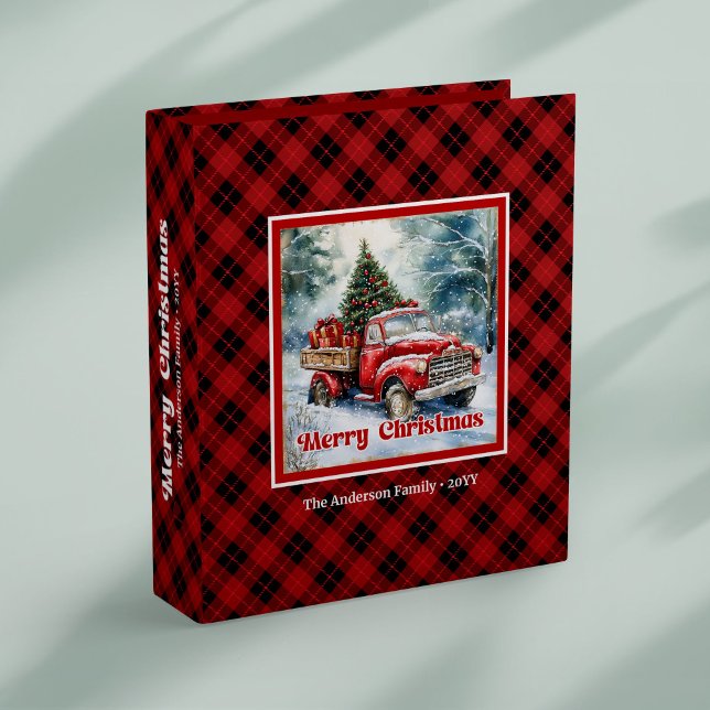 Classeur Warm red truck winter scene rustic tartan binder  (Warm red truck winter scene rustic tartan binder holiday tag

)
