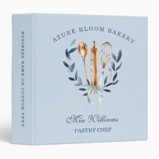 Classeur Watercolor Blue Bow Utensils Cooking Bakery